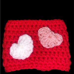 Hand Crafted Red Crochet Coffee cozy with Heart Details